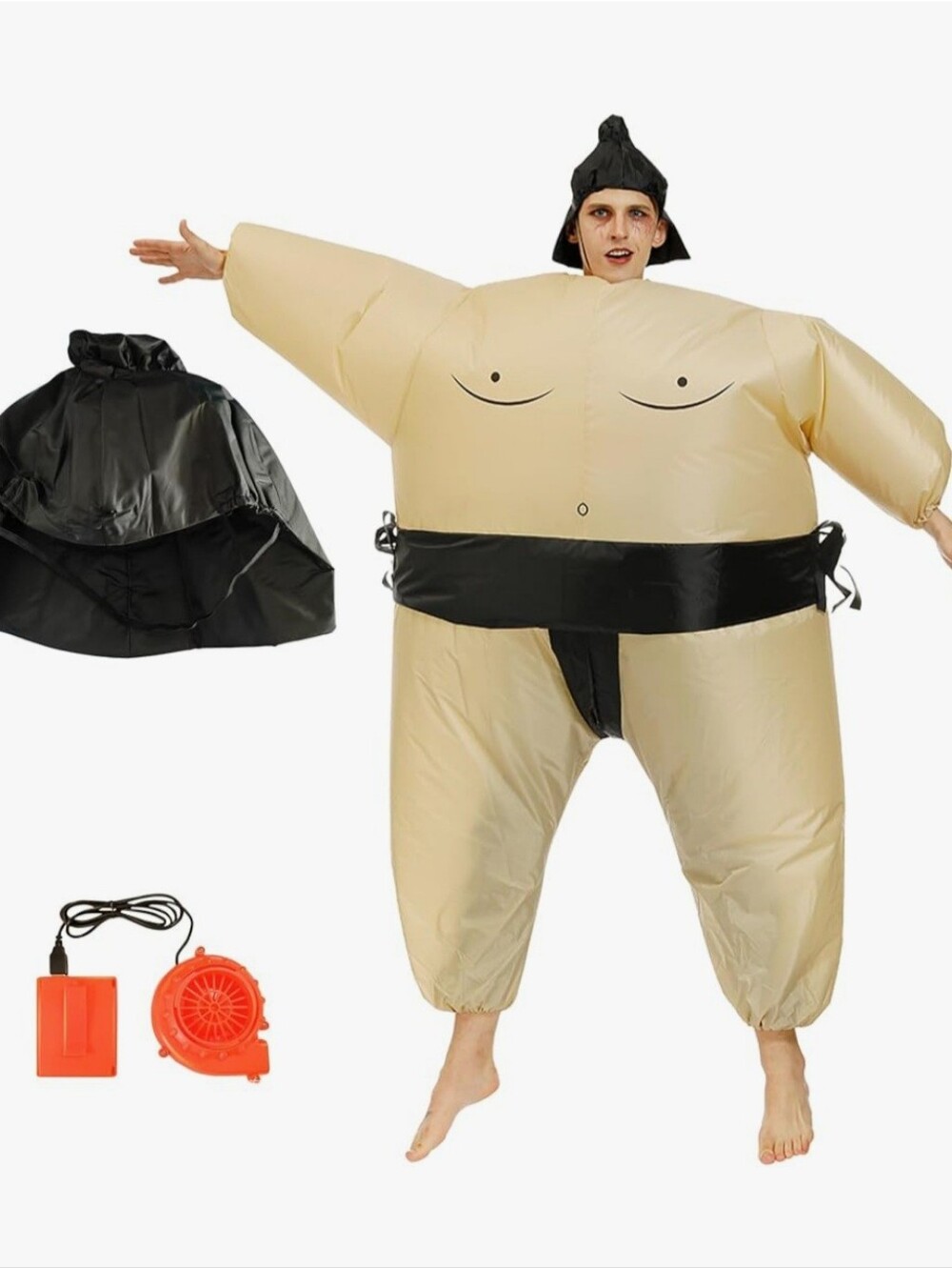 Inflatable Sumo Wrestler Adults Costume - Beige with Black Accents